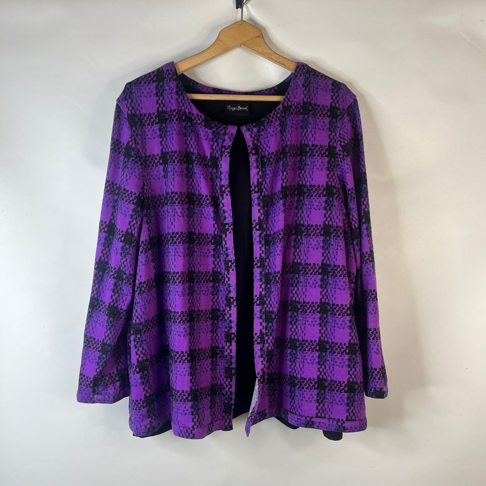 Maggie Barnes Twin Set Women 1X Purple Plaid Animal Print Cardigan Tank 2pc